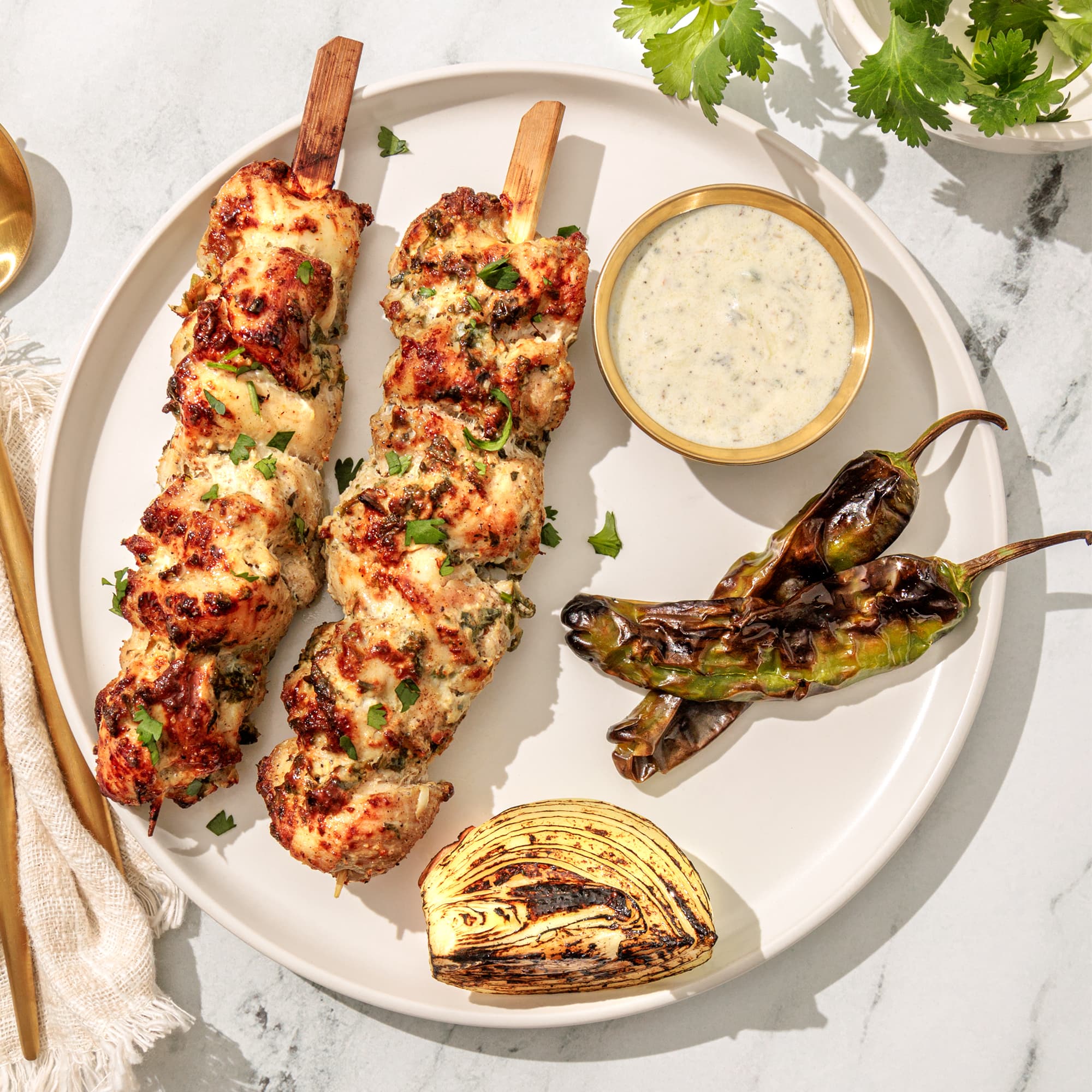 Greek Souvlaki chicken skewers with dip