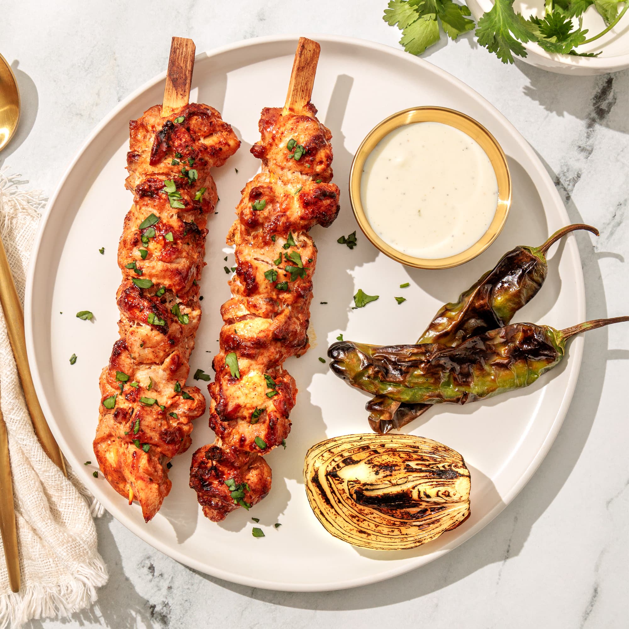 Shish Taouk chicken skewers with garlic dip