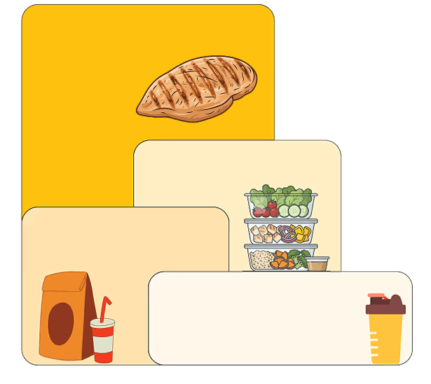 Protein comparison chart showing Skewerbros at 65+ grams versus other meal prep, takeout, and protein substitutes
